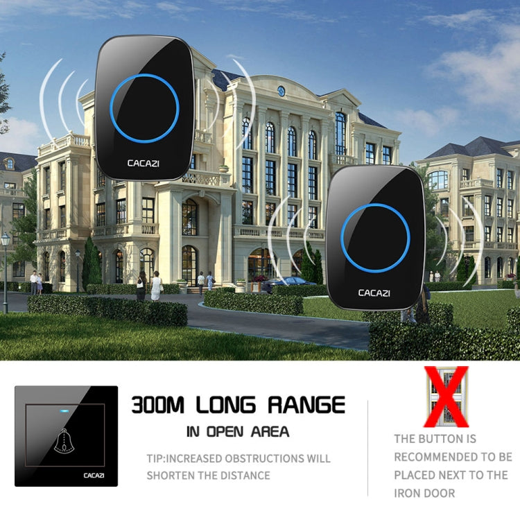 CACAZI H10 1 For 2 Home Wireless Music Doorbell without Battery, Plug:UK Plug(White)
