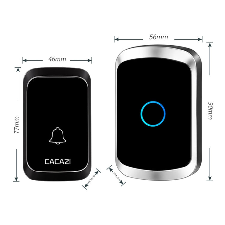 CACAZI A50 1 For 1 Wireless Music Doorbell without Battery, Plug:UK Plug(Black)