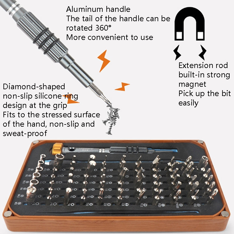 Obadun 9801 68 In 1 Screwdriver Set Manual Batch Glasses Screwdriver Hardware Repair Tool(Wood Grain Box)