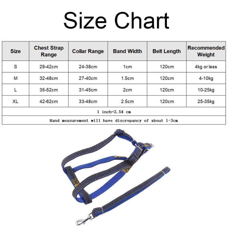 BG-Q1025 Leash+Chest Strap+Collar Thickened Strong Denim Pet Dog Leash Set, Size: L(Pink)