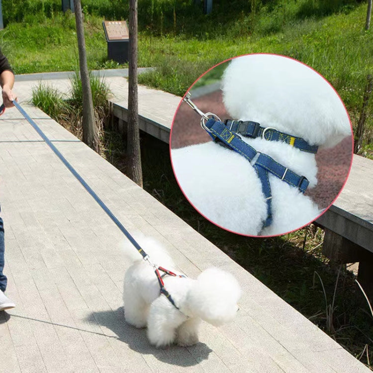 BG-Q1025 Leash+Chest Strap+Collar Thickened Strong Denim Pet Dog Leash Set, Size: L(Black)