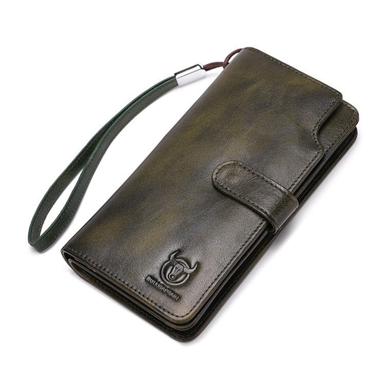 BULL CAPTAIN 028 Long Buckle Retro Cowhide Multi-Function Wallet (Green)