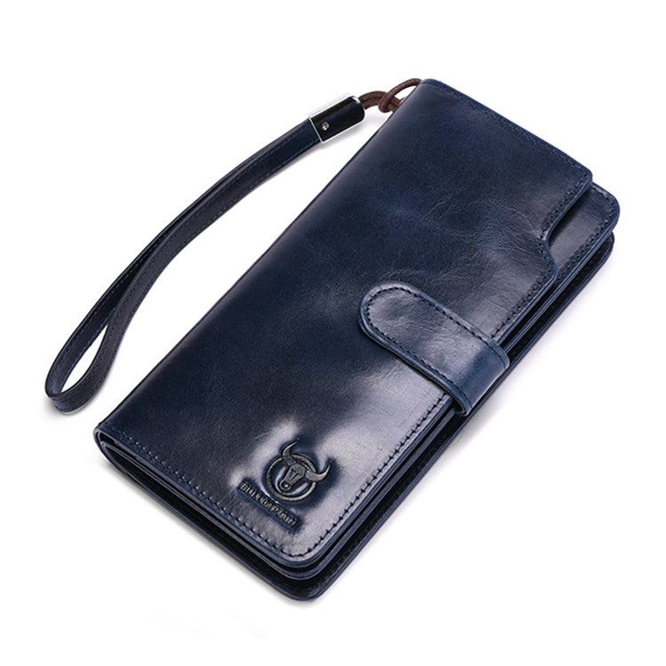 BULL CAPTAIN 028 Long Buckle Retro Cowhide Multi-Function Wallet (Blue)