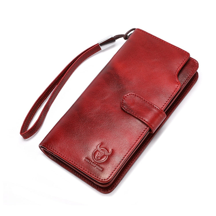 BULL CAPTAIN 028 Long Buckle Retro Cowhide Multi-Function Wallet (Red)
