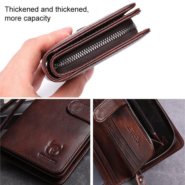 BULL CAPTAIN 028 Long Buckle Retro Cowhide Multi-Function Wallet (Red)