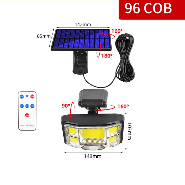 TG-TY085 Solar Outdoor Human Body Induction Wall Light Household Garden Waterproof Street Light wIth Remote Control, Spec:  96 COB Separated