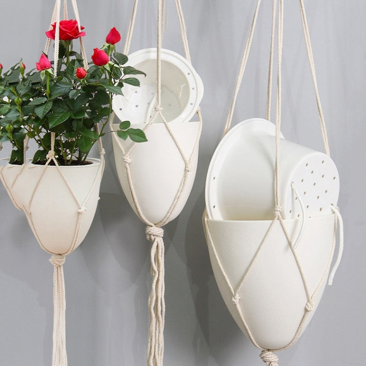 Handmade Hemp Rope Hanging Plastic Water Storage Flowerpot, Size: D03 Caliber 11.5cm