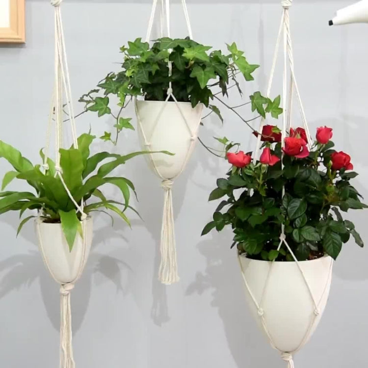 Handmade Hemp Rope Hanging Plastic Water Storage Flowerpot, Size: D09 Caliber 18.3cm