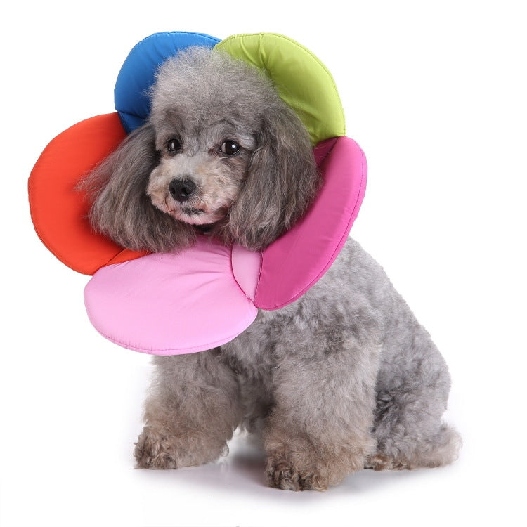 Pet Protection Collar Dog Flower Protection Collar, Specification: L(Rainbow)