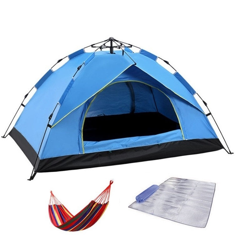 TC-014 Outdoor Beach Travel Camping Automatic Spring Multi-Person Tent For 3-4 People(Blue+Mat+Hammock)