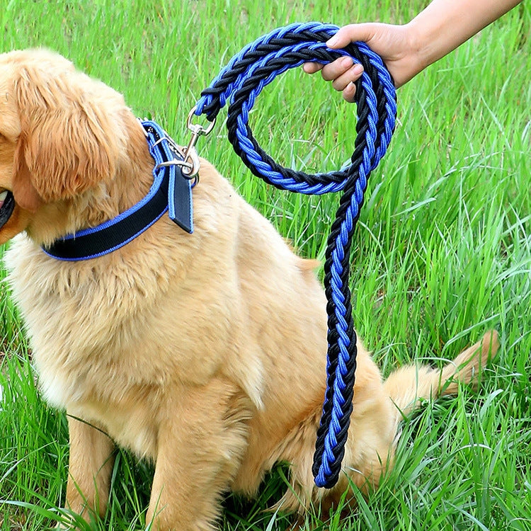 Dog Leash Braided Belt Pet Explosion-Proof Leash, Size: M(Collar Blue+Black)