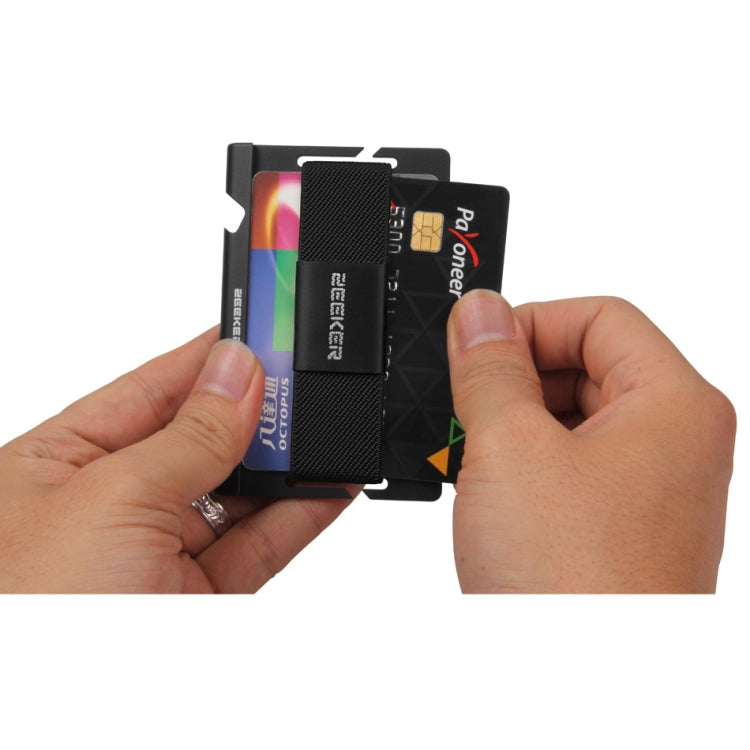 ZEEKER JK03  Aluminum Alloy Card Holder Multi-Function Elastic Band Women And Men Wallet Metal Business Card Holder(Light Coffee)