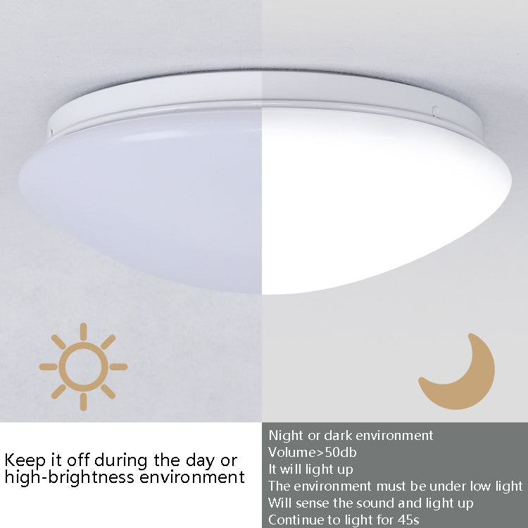 LED Sound Light Control Ceiling Lamp Round Corridor Intelligent Sensor Lamp, Power source: 18W 350mm(White)