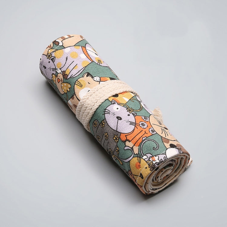 72  Holes Cotton Canvas Large Capacity Pen Curtain Big Face Cute Cat Cartoon Color Pencil Bag