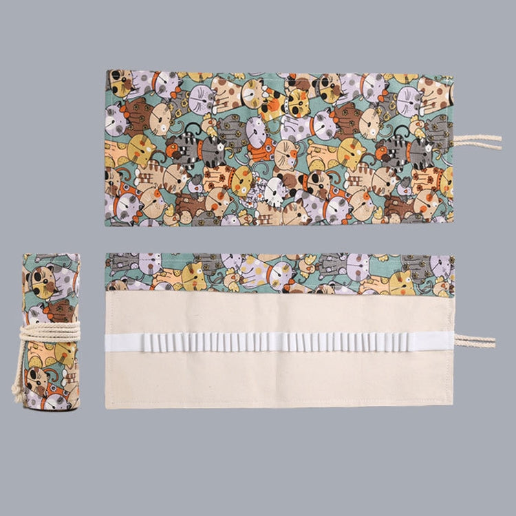 72  Holes Cotton Canvas Large Capacity Pen Curtain Big Face Cute Cat Cartoon Color Pencil Bag