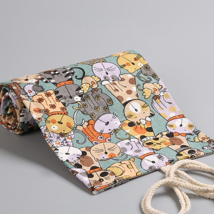 72  Holes Cotton Canvas Large Capacity Pen Curtain Big Face Cute Cat Cartoon Color Pencil Bag
