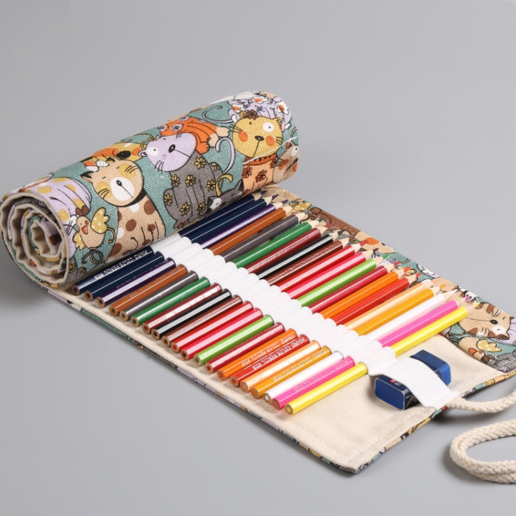 72  Holes Cotton Canvas Large Capacity Pen Curtain Big Face Cute Cat Cartoon Color Pencil Bag