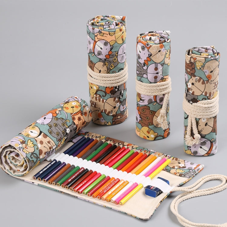 72  Holes Cotton Canvas Large Capacity Pen Curtain Big Face Cute Cat Cartoon Color Pencil Bag