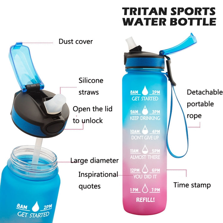 1L Tritan Plastic Gradient Color Cup Outdoor Large Capacity Sports Kettle(Purple Orange)