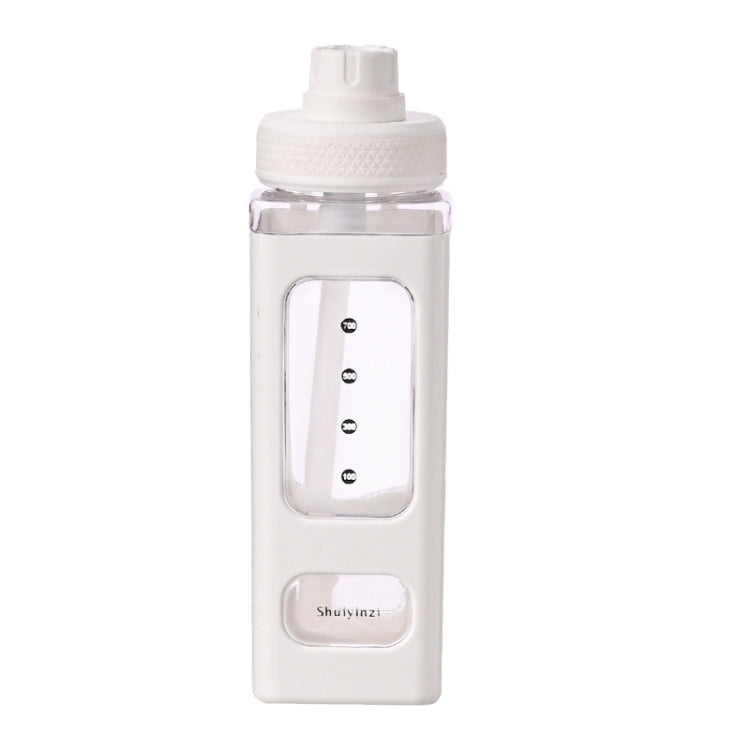 Square Plastic Water Cup with Straw Outdoor Sports Large-Capacity Portable Kettles, Colour: 900ml (White)
