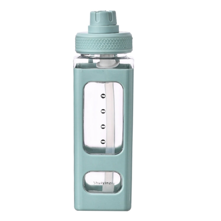 Square Plastic Water Cup with Straw Outdoor Sports Large-Capacity Portable Kettles, Colour: 900ml (Blue)