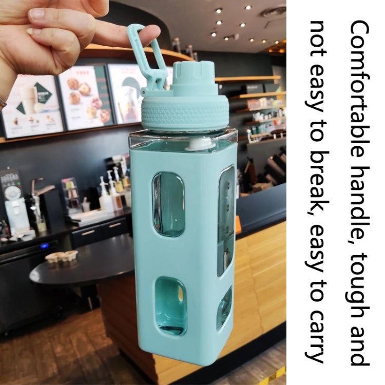 Square Plastic Water Cup with Straw Outdoor Sports Large-Capacity Portable Kettles, Colour: 900ml (Blue)