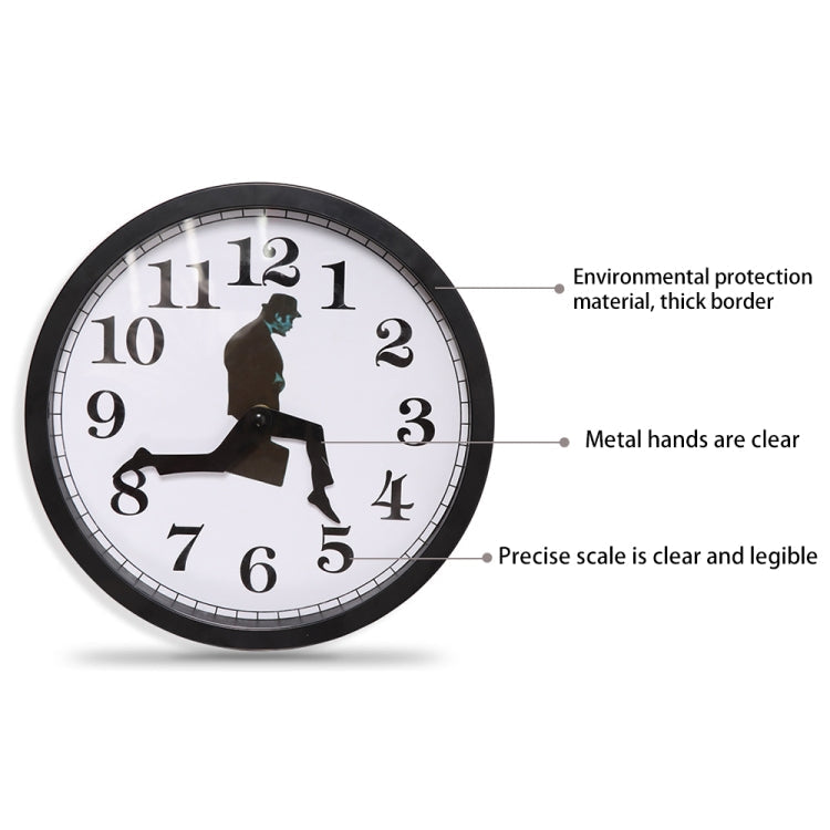 Walking Clock Businessman Briefcase Glass Wall Clock Personality Clock Decoration Round Clock(White)