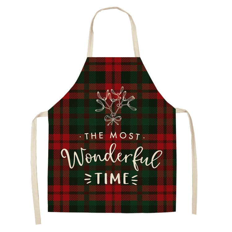 Christmas Plaid Series Cotton And Linen Apron Household Cleaning Overalls, Specification: 68 x 55cm(WQ-001332)
