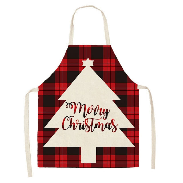 Christmas Plaid Series Cotton And Linen Apron Household Cleaning Overalls, Specification: 68 x 55cm(WQ-001312)