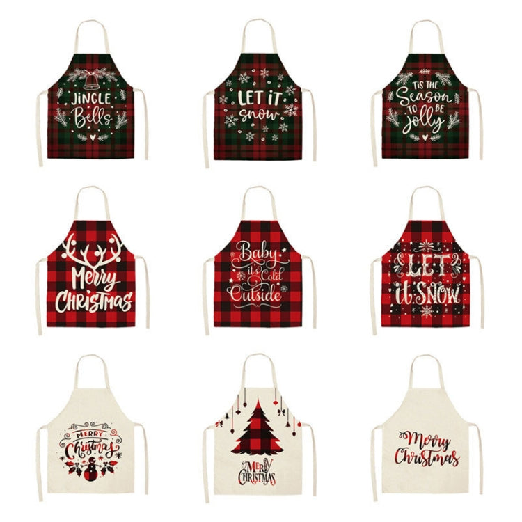 Christmas Plaid Series Cotton And Linen Apron Household Cleaning Overalls, Specification: 68 x 55cm(WQ-001332)