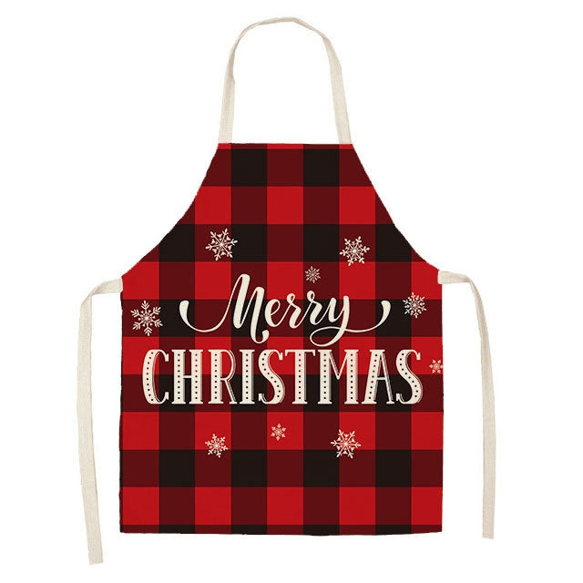 Christmas Plaid Series Cotton And Linen Apron Household Cleaning Overalls, Specification: 47 x 38cm(WQ-001310)