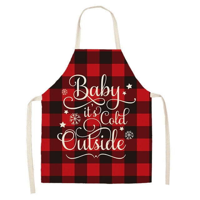 Christmas Plaid Series Cotton And Linen Apron Household Cleaning Overalls, Specification: 47 x 38cm(WQ-001314)