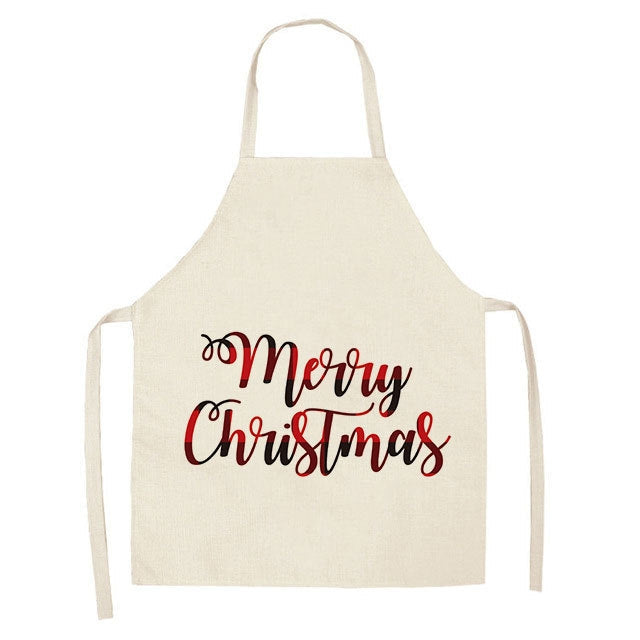 Christmas Plaid Series Cotton And Linen Apron Household Cleaning Overalls, Specification: 47 x 38cm(WQ-001319)