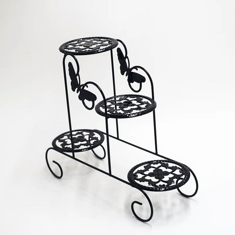 Mini Wrought Iron Multi-function Flower Pot Flower Stand for Office Desktop Sill Balcony(Black)