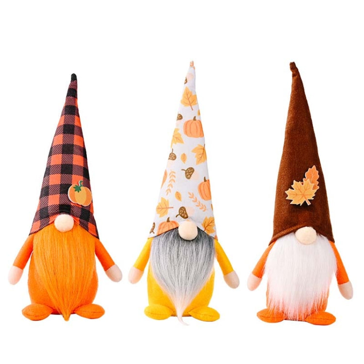 Pumpkin Maple Leaf No Face Standing Doll Decoration Shopping Mall Home Thanksgiving Halloween Decoration(Brown Hat)
