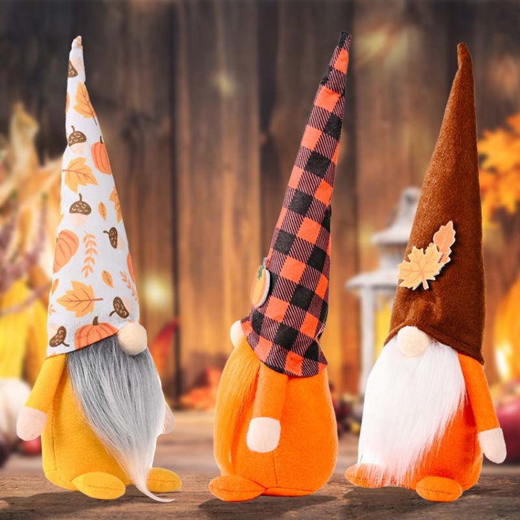 Pumpkin Maple Leaf No Face Standing Doll Decoration Shopping Mall Home Thanksgiving Halloween Decoration(Brown Hat)