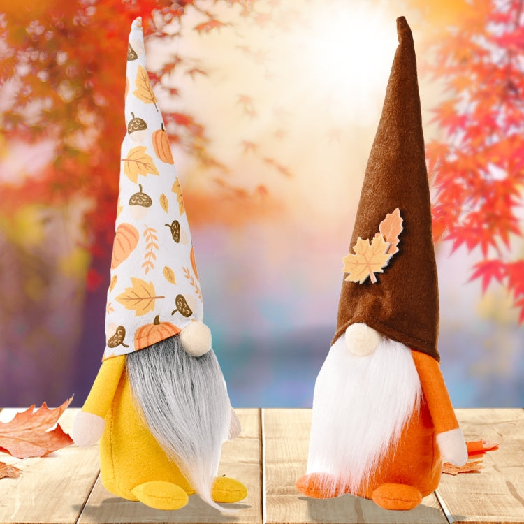 Pumpkin Maple Leaf No Face Standing Doll Decoration Shopping Mall Home Thanksgiving Halloween Decoration(Brown Hat)