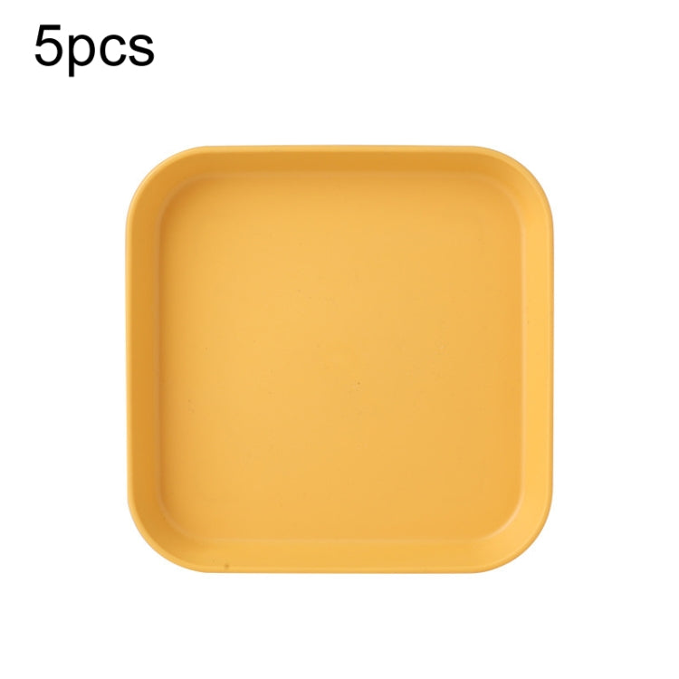 5pcs Home 6 Inch Small Dish Plastic Snack Cake Dish Dining Table Garbage Tray(Square Yellow)