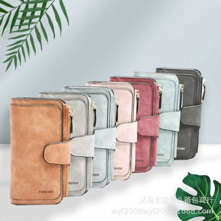 B821 Ladies Frosted Coin Purse PU Leather Clutch Multi-Purpose Long Wallet Large Capacity Card Case(Purple Red)