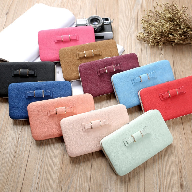 Multi-Purpose Long Type Bow Mobile Phone Bag Lady Wallet Card Bag(Deep Purple)