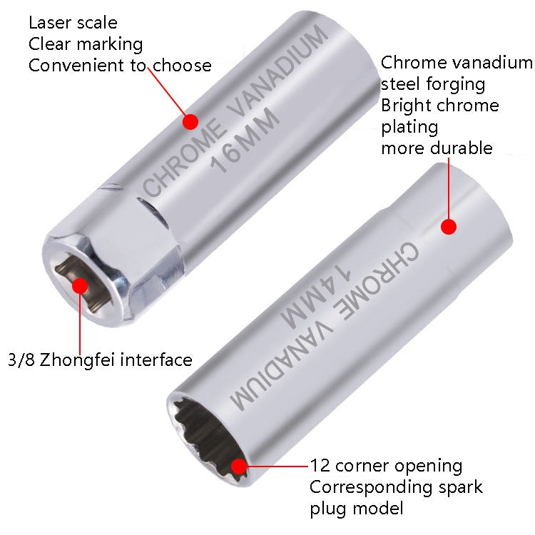 Car Spark Plug Sleeve Wrench Thin Flames Disassembly Tool, Specification: 16mm (Magnetic)