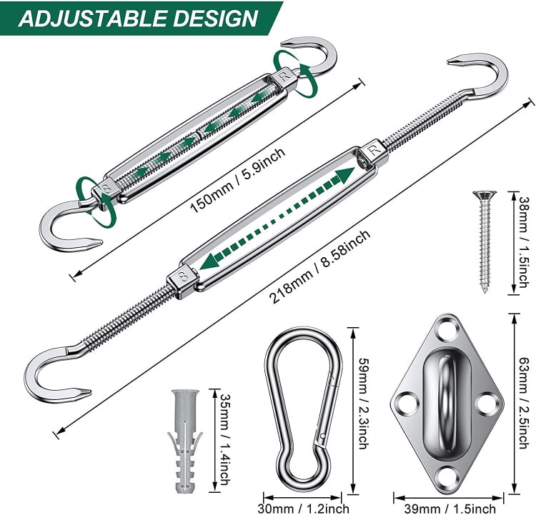 24 in 1 304 Stainless Steel Fixed Shade Sail Accessories Diamond Buckle Flower Basket Spring Buckle, Spec: M6 Set
