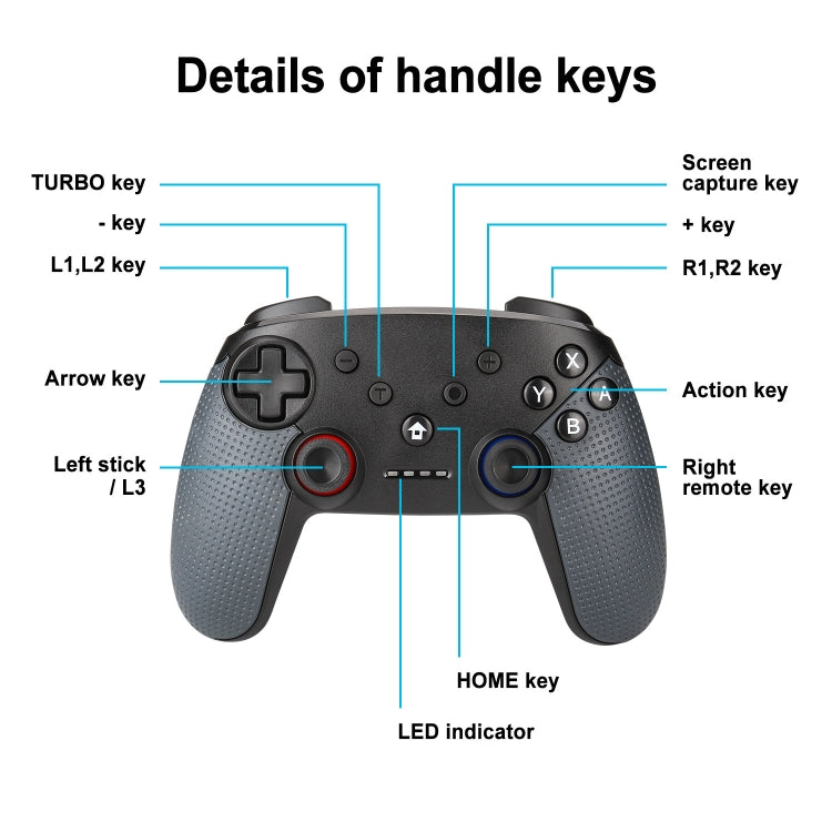 Bluetooth Wireless Gamepad  Built-In Dual Motors With TURBO Function Suitable For Switch Pro(Black)