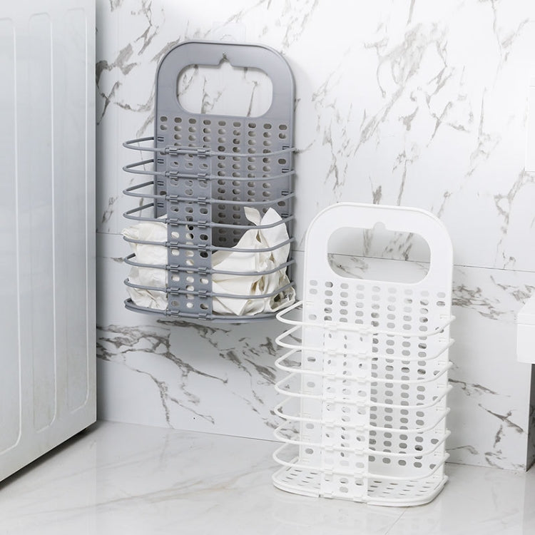 Household Bathroom Wall-Mounted Perforation-Free Folding Dirty Clothes Basket Toy Storage Basket(White)