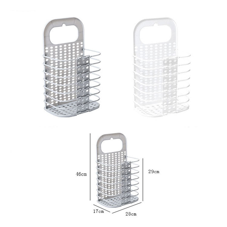 Household Bathroom Wall-Mounted Perforation-Free Folding Dirty Clothes Basket Toy Storage Basket(Grey)