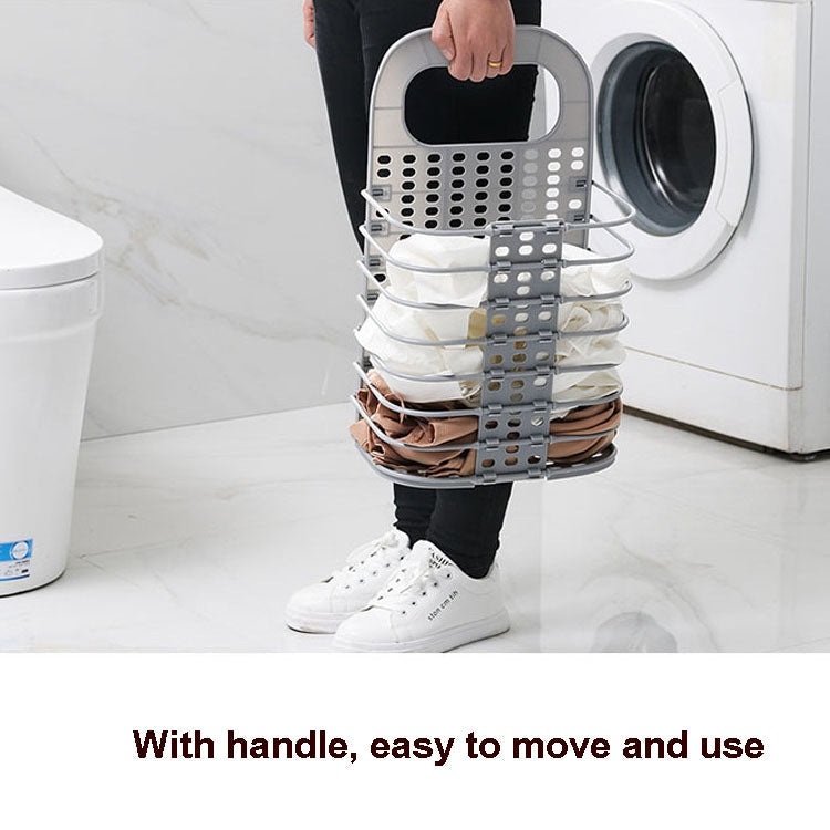 Household Bathroom Wall-Mounted Perforation-Free Folding Dirty Clothes Basket Toy Storage Basket(Grey)