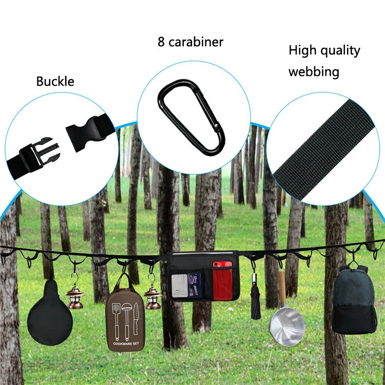 Outdoor Camping Clothesline 16 Rings Tent Straps Lanyard