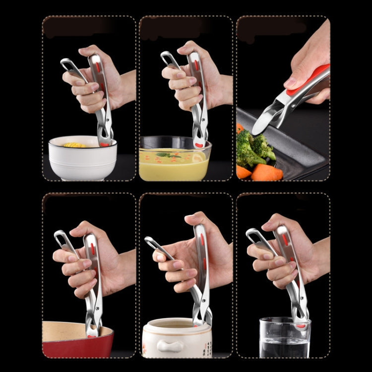 Kitchen 304 Stainless Steel Inlaid Rubber Non-Slip Anti-Scald Dish Holder And Tray Lifter(Black)