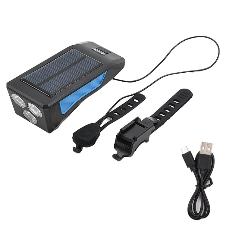 TG-ZX019 Solar Bicycle Headlight Flashlight Night Riding Strong Light USB Charging Rainproof Light(Blue)