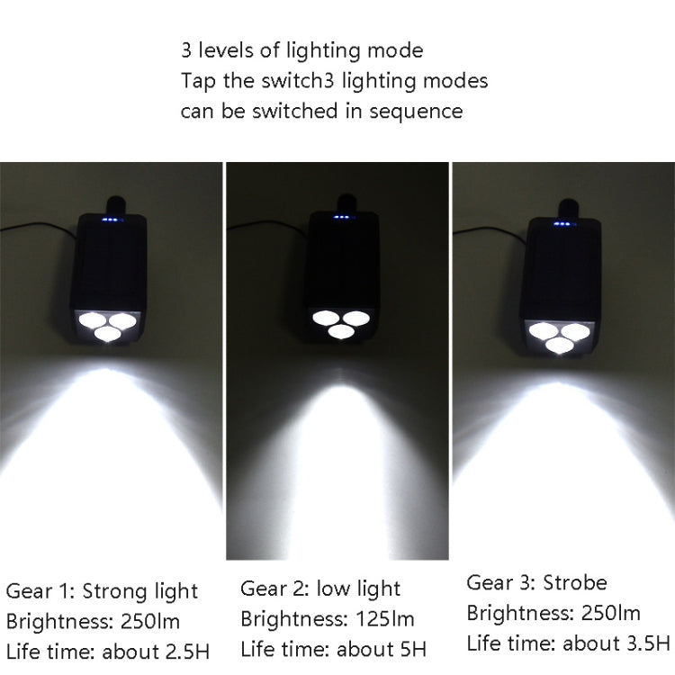 TG-ZX019 Solar Bicycle Headlight Flashlight Night Riding Strong Light USB Charging Rainproof Light(Blue)